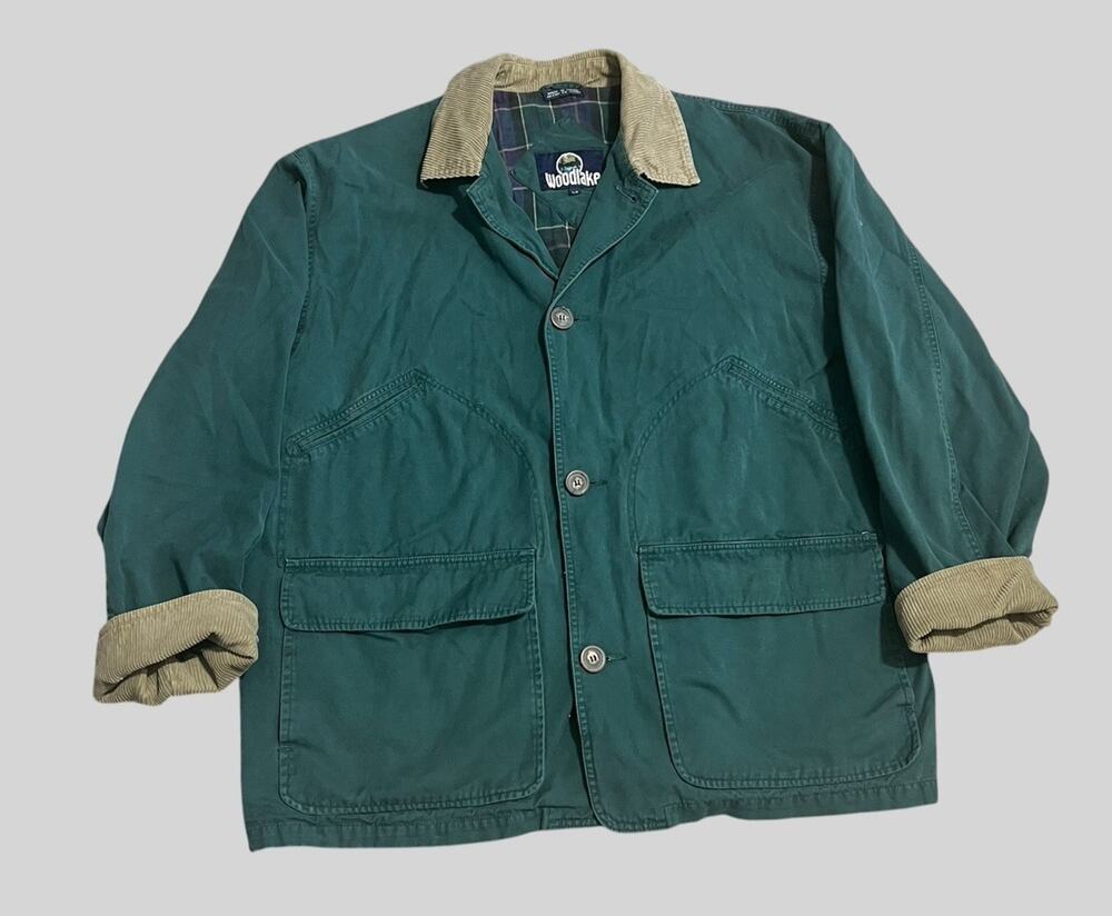 Woodlake Jacket Mens Large Green Corduroy Collar 90s Barn Chore Coat Distressed